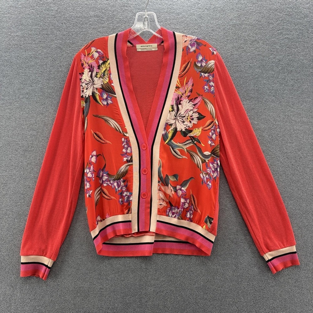 Aldomartins Cardigan Sweater Women Small Orange Floral Felisa Button Up Knit Top